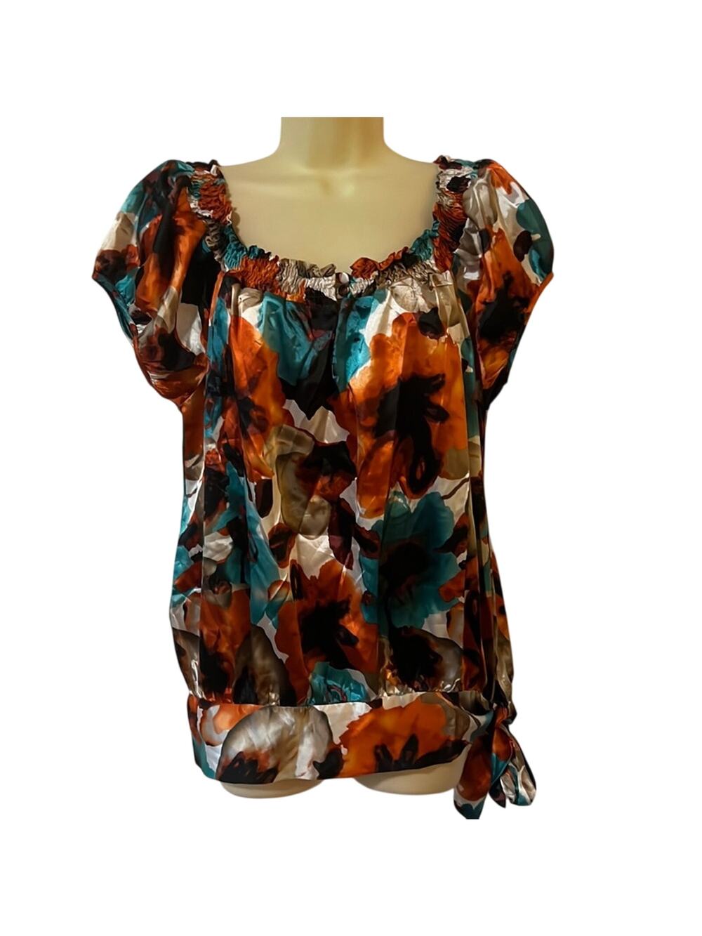 SF Simply French Size M Satin Multicolor Print Blouse Blouson Woman Y2K